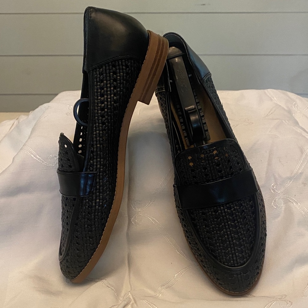 Franco Sarto 8.5 Black Woven Leather Slip-Ons